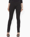 A slim, fitted leg creates a modern look on the flattering Mani pant in sleek stretch jersey.