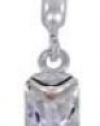 DaVinci Silver Ice CZ Crystal Emerald Shape Rectangle Framed Dangle European/Memory Charm Double Sterling Layered Bead - Fits Pandora Bracelets