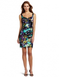 Donna Morgan Women's Ruched Floral-Print Dress, Purple Jewel, 8 US