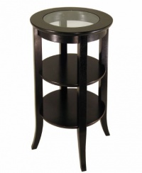 Frenchi Furniture Wood Round Side /Accent Table , Inset Glass, Two Shelves