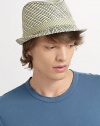 A contemporary spin on an iconic favorite, woven from an exquisite paper/cotton blend with check pattern and a subtly striped band.Brim, 1 W Fully lined 72% paper/28% cotton Imported