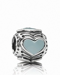 A finely detailed sterling silver charm with heart motifs in light grey enamel. By PANDORA.