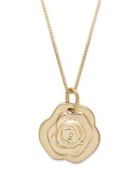 A truly sentimental gift - the only flower certain to last a lifetime! Crafted in 14k gold with a matching chain, the intricate details on this rose pendant necklace make it really come to life. Approximate length: 18 inches. Approximate drop length: 5/8 inch. Approximate drop width: 1/2 inch.