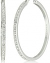 T Tahari Silver with Crystal Hoop Earrings