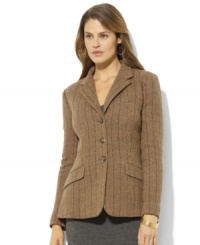 Channel classic equestrian styling with Lauren Ralph Lauren's classic wool tweed jacket, rendered in a three-button silhouette with flattering shaping seams.