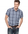 Popular plaid is naturally stylish and you will be too in this classic-fit shirt from Club Room. (Clearance)