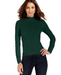 Debbie Morgan's pretty mock petite turtleneck sweater is rendered from the softest fabric for cozy comfort all season long.