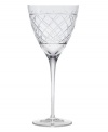 An intricate bias check pattern on this crystal wine glass adds sparkling sophistication to an elegant evening. (Clearance)