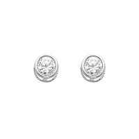 .925 Sterling Silver Rhodium Plated 5mm April Birthstone Round Bezel CZ Solitaire Basket Stud Earrings for Baby and Children & Women with Screw-back (White Topaz)