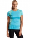 ASICS Women's Ard Short Sleeve Top,Aqua/Wow,Small