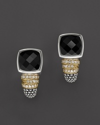 From the Lagos Embrace Noir collection, sterling silver earrings accented with 18K yellow gold, diamonds and faceted black spinel.