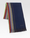 Reversible and multi-striped winter essential impeccably knitted in fine wool.Fringed ends10W x 71LWoolDry cleanImported