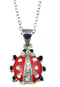 Adorable Little Silver Plated 1/2 Ladybug Charm Necklace with Crystal Accents