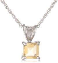 Sterling Silver 6mm Square-Cut Citrine Pendant Necklace