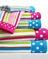 Put a bit of pep into your daily routine with this brightly-colored Bambini Stripes bath towel, featuring whimsical stripes and polka dots on a pure cotton ground for a playful addition to your bathroom.