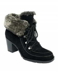 Snug and stylish. Embrace winter with the Brilliant Joann booties from Sporto. Furry lining leaves you feeling warm all over, while the heels heat up the days and nights.