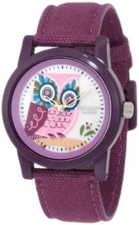 Sprout Women's ST/5503MPPR Organic Cotton Straps Diamond Accented Owl Printed Dial Purple Cotton Strap Eco-Friendly Watch