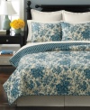 Call of nature. Lush foliage in a soothing blue colorway sits upon a luxurious quilted landscape in this Woodland Toile sham from Martha Stewart Collection for a stylish look in the bedroom. Reverses to a handsome stripe pattern.