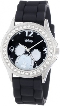 Disney Women's MK1094 Rhinestone Accent Mickey Mouse Black Rubber Strap Watch