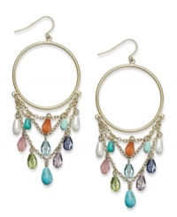 A traditional hoop earring gets an opportunity to stand out with this gypsy style from Lauren Ralph Lauren. Drops of colorful resin beads hang from a triple chain silhouette. Crafted in 14k gold-plated mixed metal. Approximate drop: 3 inches.