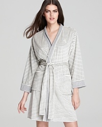 On cool mornings and chilly nights, wrap up in Lauren Ralph Lauren's striped velour robe.