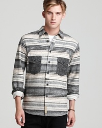 An inspired shirt from PRPS Goods & Co. creates a strong impression wherever you go. Featuring solid accents to augment the handsome stripe pattern, this unique pullover reveals your sartorial eye.