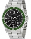 Men's Stainless Steel Quartz Chronograph Black Dial Link Bracelet Green Bezel