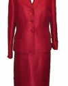 Kasper Red Shimmer 2 Piece Jacket Skirt Suit Dress Set Size 22W