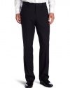 Perry Ellis Men's Portfolio Mini Text Stripe Flat Front Dress Pant, Navy, 38x32