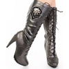 Breckelle's Vicky-13 Pewter Military Mid Knee High Heel Boots, Size: 7 (M) US [Apparel]