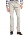 Wrinkled details give these flattering slim straight jeans by American Rag a cool laid back look.