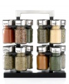 Stock your kitchen with all of the spices and seasonings every chef needs. Fitting neatly onto the countertop, the revolving stainless rack holds sealed jars with the name of the spice written on the top for easy access in a moment's notice.