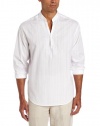 Cubavera Men's Long Sleeve Washed Cotton Popover Embroidered Woven Shirt With Stripe Textured Detail