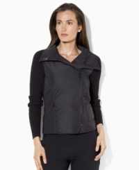 Combining the sleek look of a windbreaker with the coziness of ultra-soft combed cotton, Lauren by Ralph Lauren's mockneck cardigan boasts a chic asymmetrical zip front and a plush feel. (Clearance)