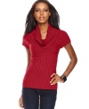 A bold cowl neckline enhances a fitted ribbed knit sweater from INC. Short sleeves makes for easy layering too! (Clearance)