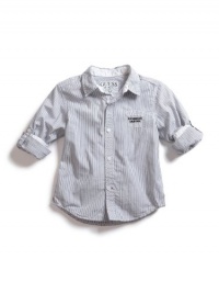 GUESS Kids Boys Rogue Shirt with Roll-Up Sleeves, LIGHT GREY (12/14)