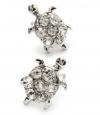 Precious Small 1/2 Sparkling Genuine Austrian Crystal Turtle Stud Earrings Silver Plated