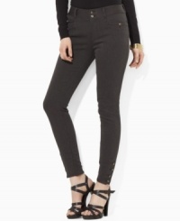 Lauren Ralph Lauren's slim twill petite pant is finished with chic buttons at the ankle for a modern update. (Clearance)