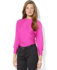 Rendered in a vibrant hue, Lauren Ralph Lauren's lustrous silk blouse is crafted with a flattering boatneck and three-quarter-length sleeves.