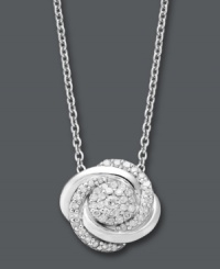 Swirls of pave-set diamonds add magic to any look. Wrapped in Love™ pendant features swirls of round-cut diamonds (1/4 ct. t.w.) set in sterling silver. Approximate length: 18 inches. Approximate drop: 3/4 inch.