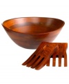 Incorporate the natural richness of cherry wood into any setting with the Lipper International salad set. Showcasing everything from greens to pasta, this handsome bowl is complemented by salad hands for tossing and plating the meal.