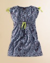 Sun-printed with a flurry of sea flowers, this cheery frock with neon ties is ready for fun in the sun.Round necklineShort sleevesPullover styleGathered waist with neon tiesCottonMachine washImported