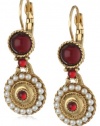 Antiquities Couture Garnet Hued and Faux Pearl Lever Back Earrings