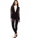 DKNYC Women's Long Sleeve Jacket with Sequin Sleeves, Black, 06