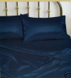 New King Size Satin Sheet Set - Includes 1 fitted sheet, 1 flat sheet and 2 pillow cases - Navy Blue