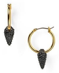 Rock a heavy metal: this pair of Juicy Couture spiked earrings is instantly edgy, crafted of gold plated metal with pretty-punk crystal accents.