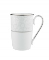 A sweet lace pattern combines with platinum borders to add graceful elegance to your tabletop. The classic shape and pristine white shade make this accent mug a timeless addition to any meal. From Lenox's dinnerware and dishes collection.