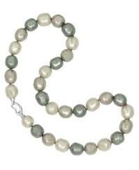 From the island of Mallorca, Spain, this sterling silver necklace features gray, nuage and white baroque organic man-made pearls (14 mm). Approximate length: 20 inches.