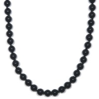 Sterling Silver 8mm Black Onyx Bead Necklace, 24