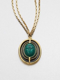 A malachite scarab pendant accented with lizard skin on a double box link chain. MalachiteLizard skinGoldtone brassLength, about 36Pendant size, about 1Lobster clasp closureMade in USA